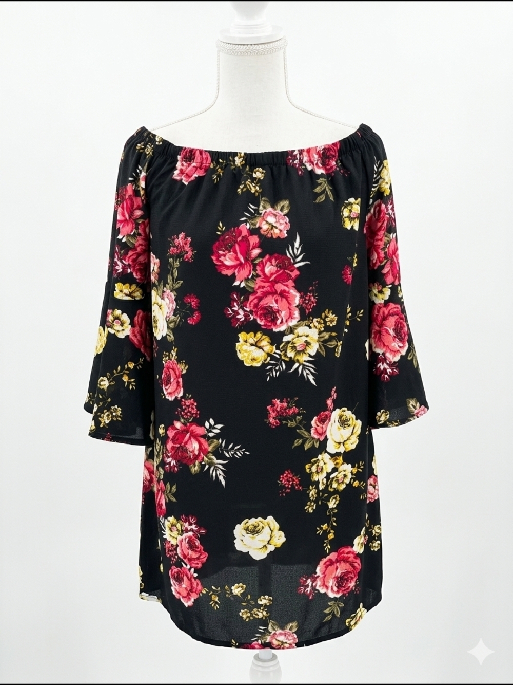 Breezy Boho‎ Chic: rue21 Floral Off-the-Shoulder Dress Medium Euc